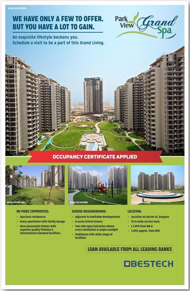 Occupation Certificate Applied for Bestech Park View Grand Spa Update